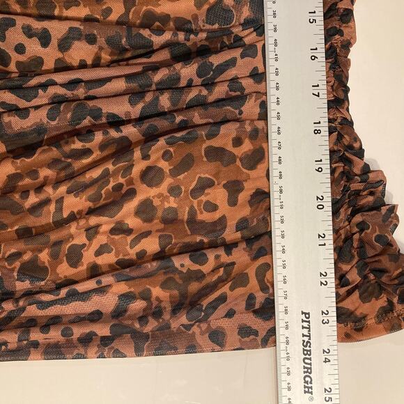 NWOT VENUS Blouse 1X Brown Animal Print Square Neck Ruched Long Sleeve Lined Zip - Picture 12 of 13